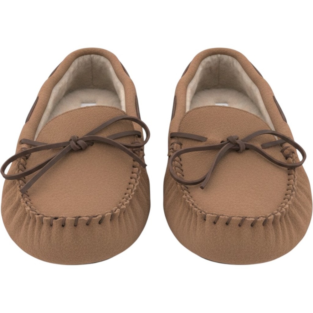 Goodfellow & Co Mens Tan Suede Moccasin Slippers Faux Shearling Size 11 Brown